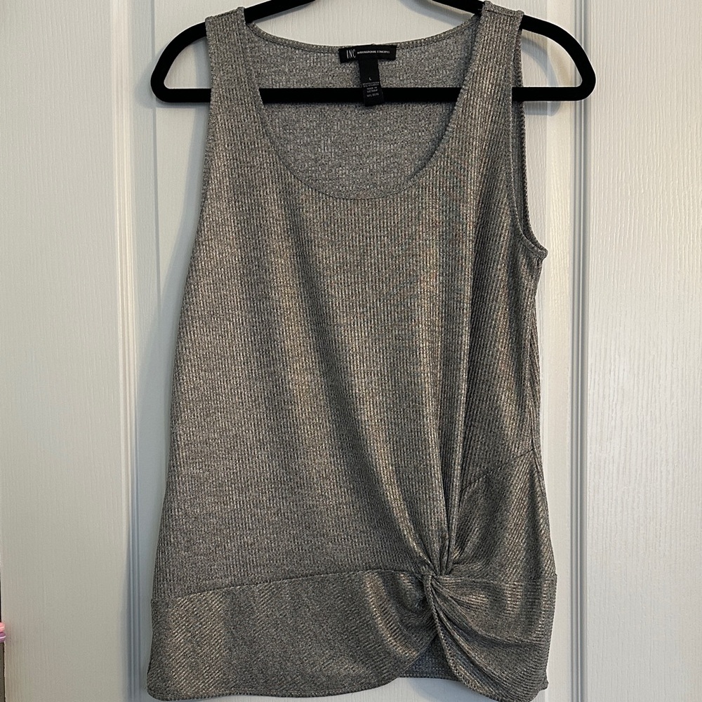 INC Metallic Women's Gray Knotted Tank Top